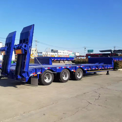 Тяжелое оборудование для перевозки Lowboy 100 тонн 4 оси Нижний полуприцеп с железным кузовом