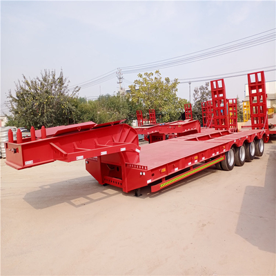 Тяжелый грузовик с 3 осями с низкой кроватью Lowboy Flatbed Semi Trailer Truck с гидравлическим подъемником и гусиной шеей