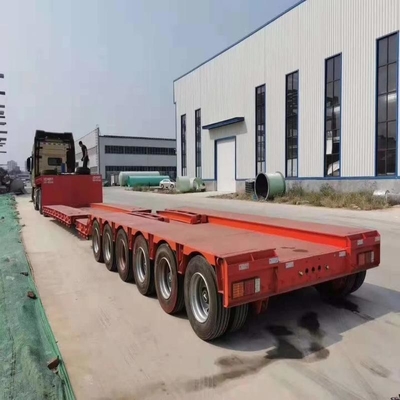 Тяжелый грузовик с 3 осями с низкой кроватью Lowboy Flatbed Semi Trailer Truck с гидравлическим подъемником и гусиной шеей